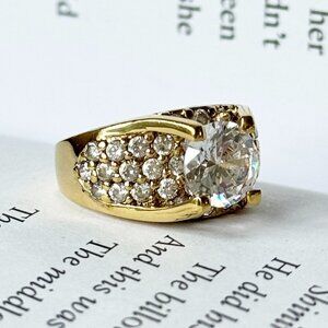 Sterling Silver Gold-Tone Engagement CZ Ring Size 5 – Sparkling Statement Ring